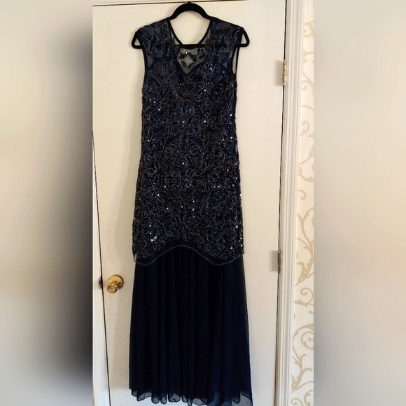 Adrianna Papell Navy Sequin Gown - Picture 9 of 10